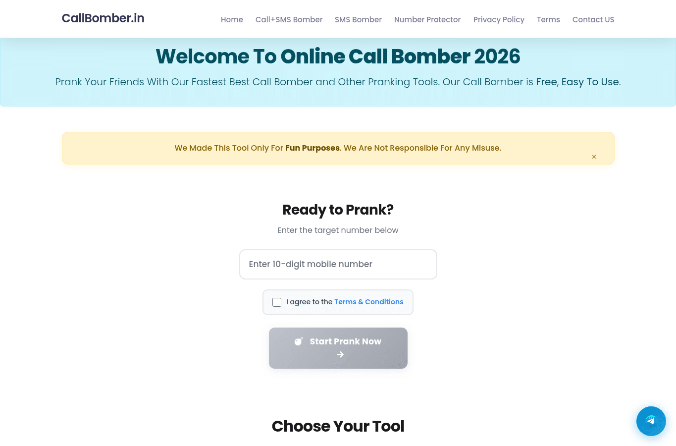 Screenshot preview of callbomber.in