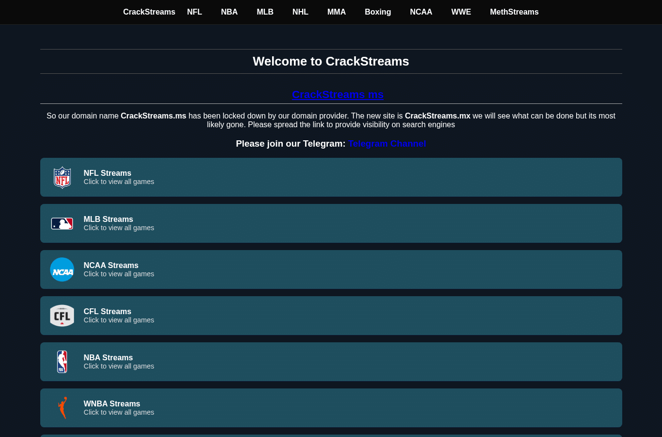 Screenshot preview of crackstreams.mx