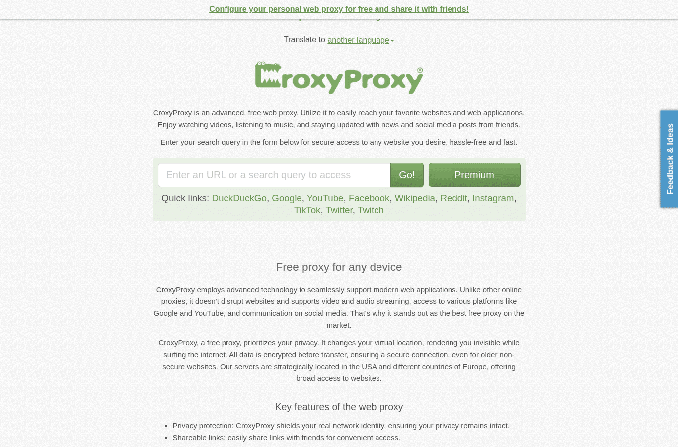 Screenshot preview of croxyproxy.rocks