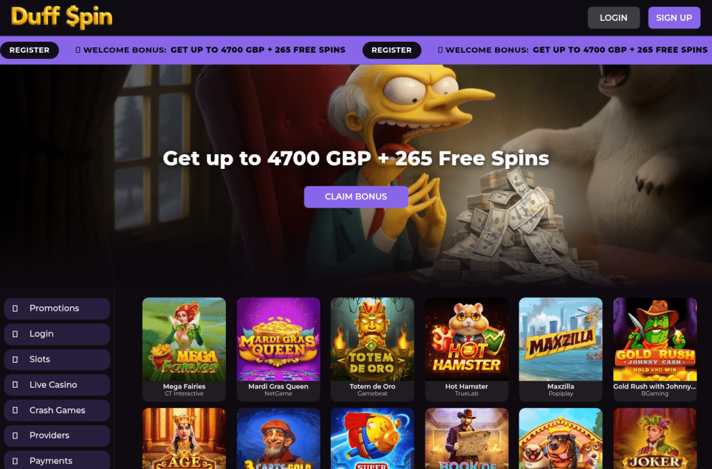 Screenshot preview of duffspin2.uk