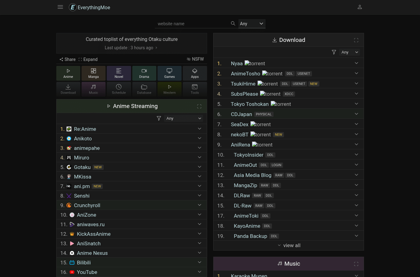 Screenshot preview of everythingmoe.com