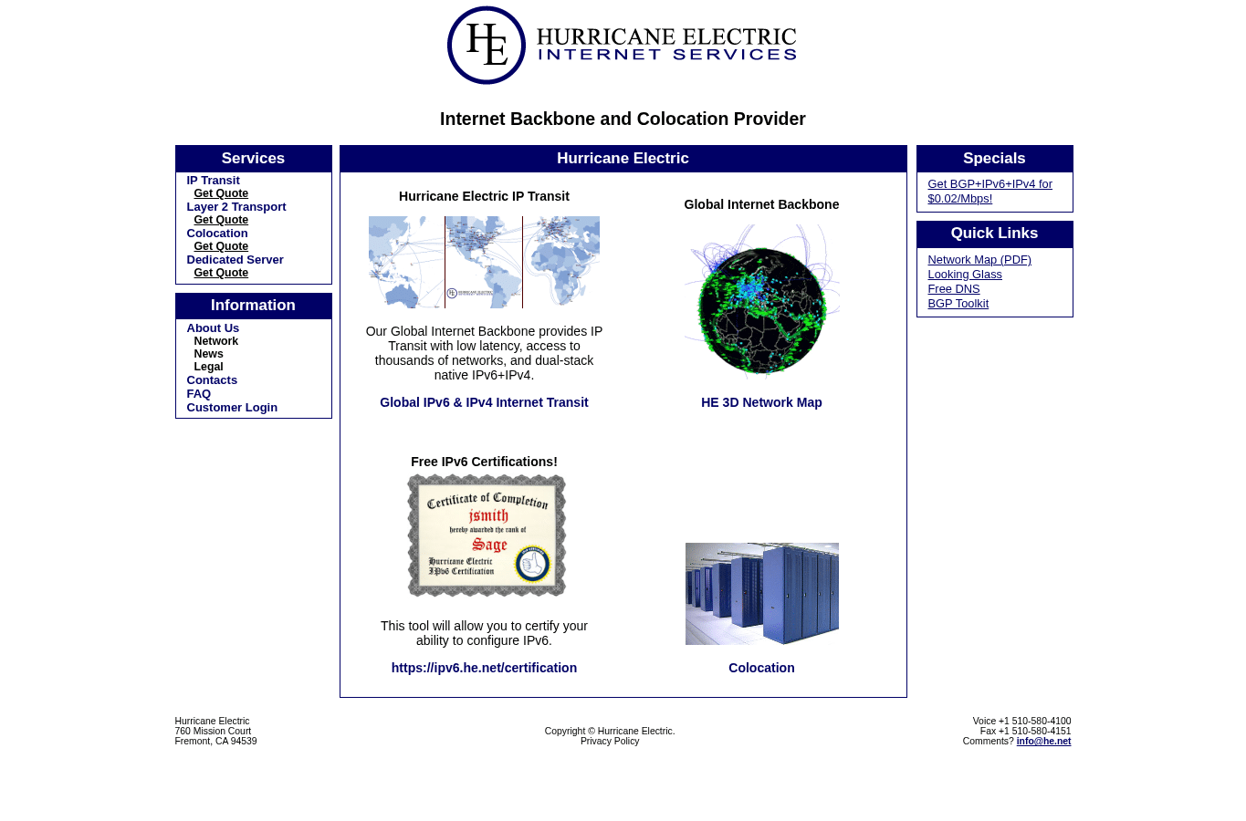 Screenshot preview of he.net