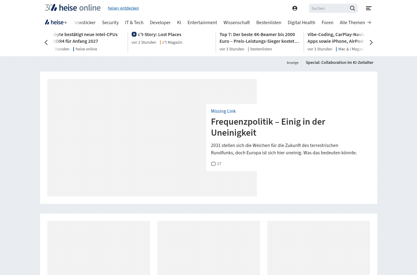 Screenshot preview of heise.de
