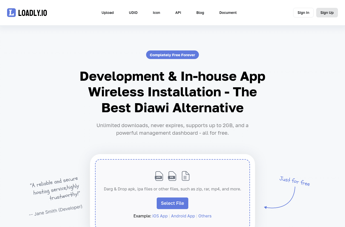 Screenshot preview of loadly.io