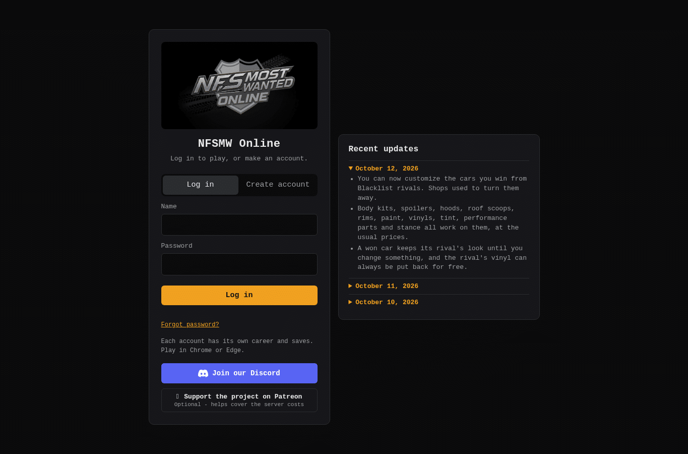 Screenshot preview of nfsmwonline.com