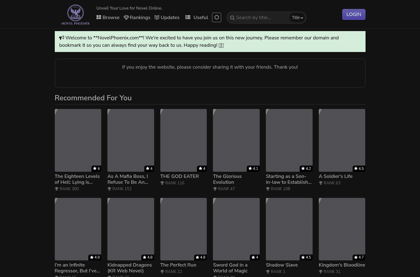 Screenshot preview of novelphoenix.com