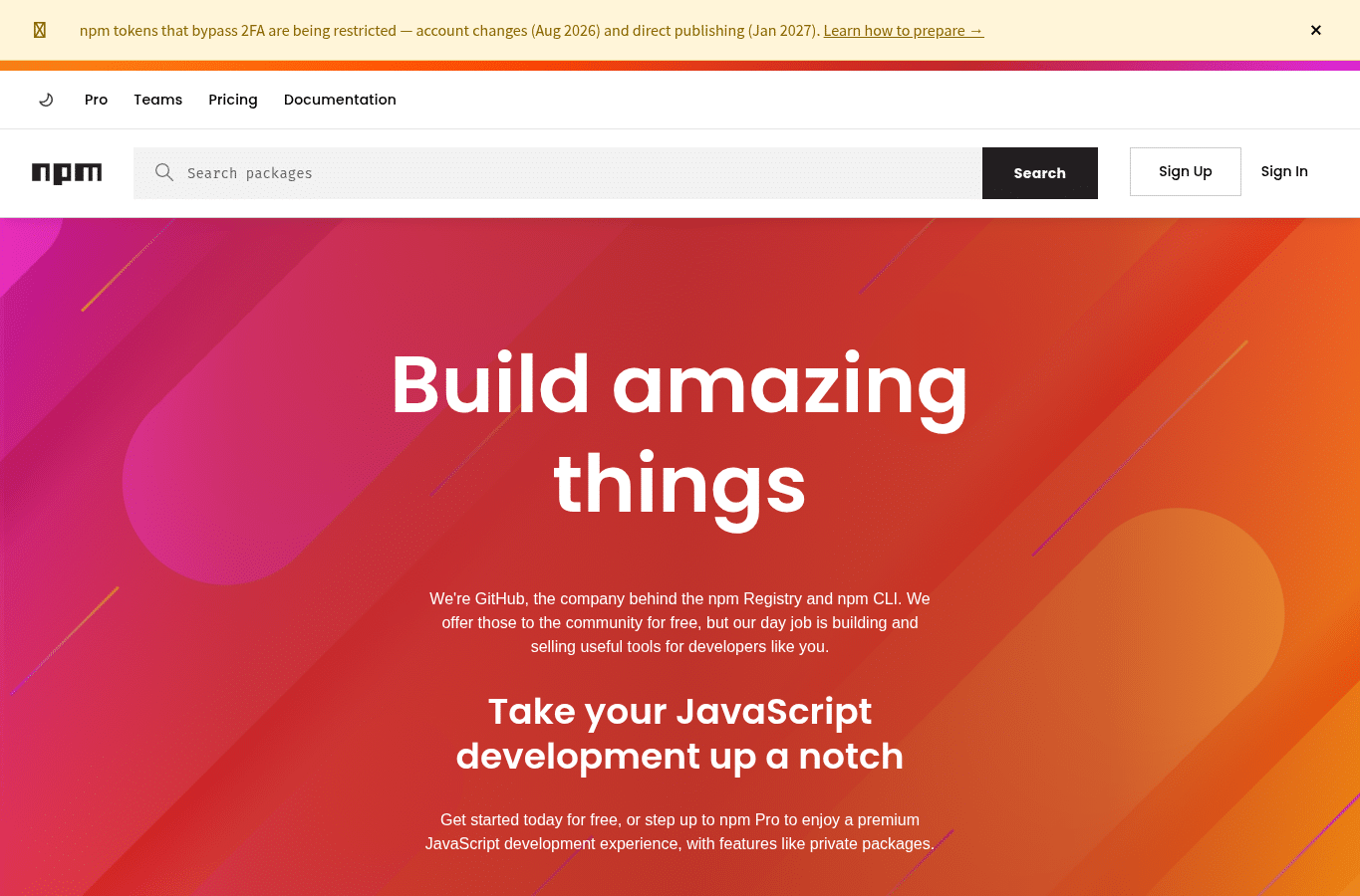 Screenshot preview of npmjs.org