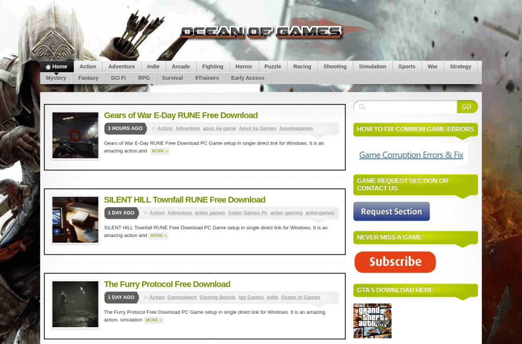 Screenshot preview of oceantogames.com