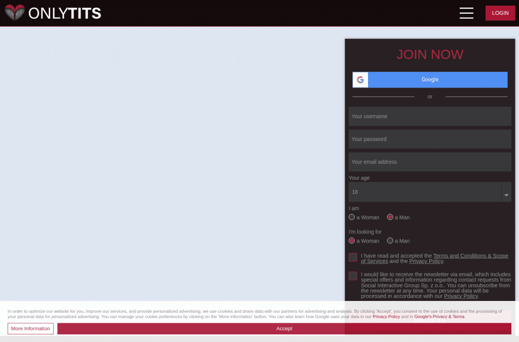Screenshot preview of onlytits.com