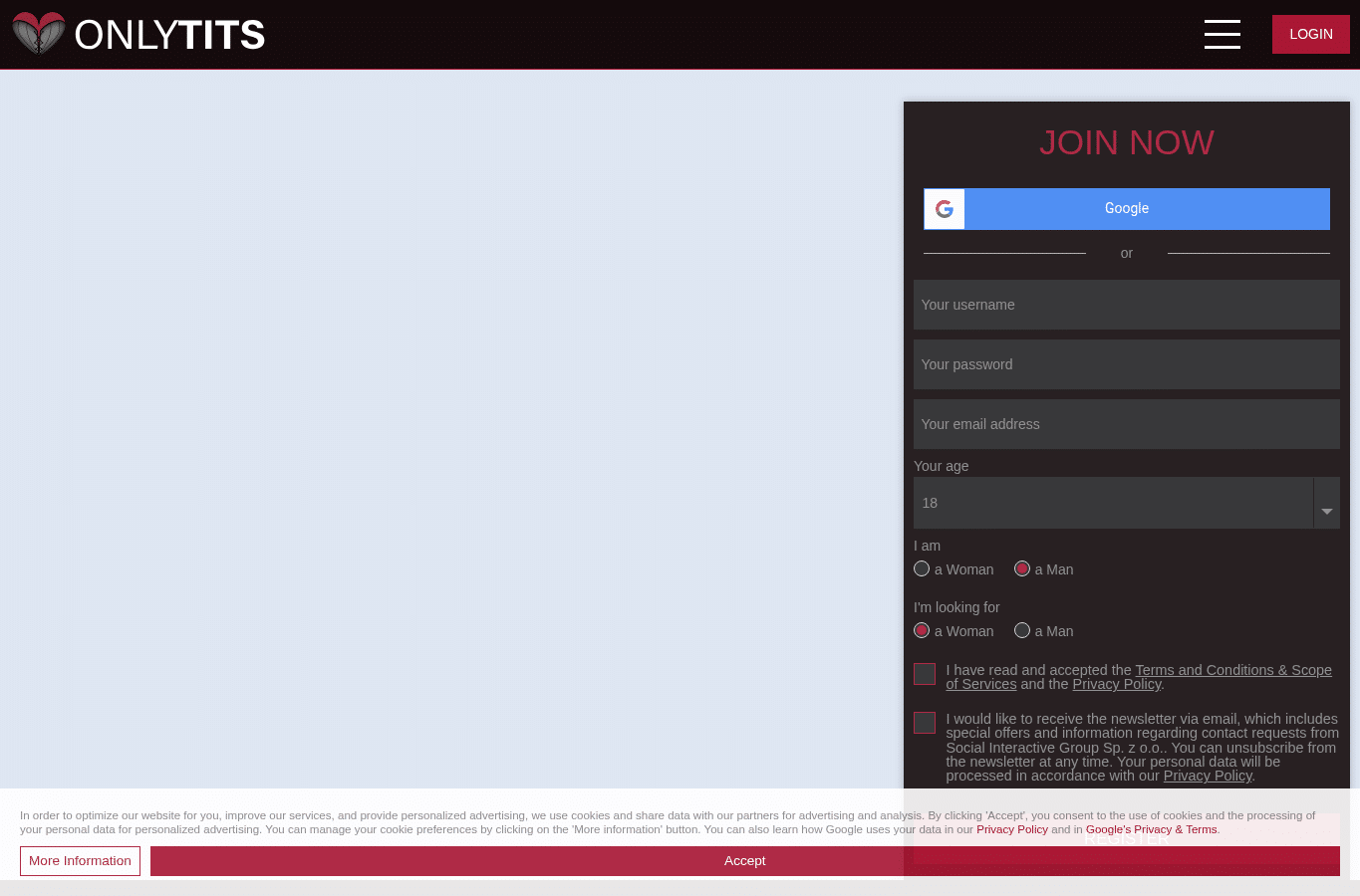 Screenshot preview of onlytits.com
