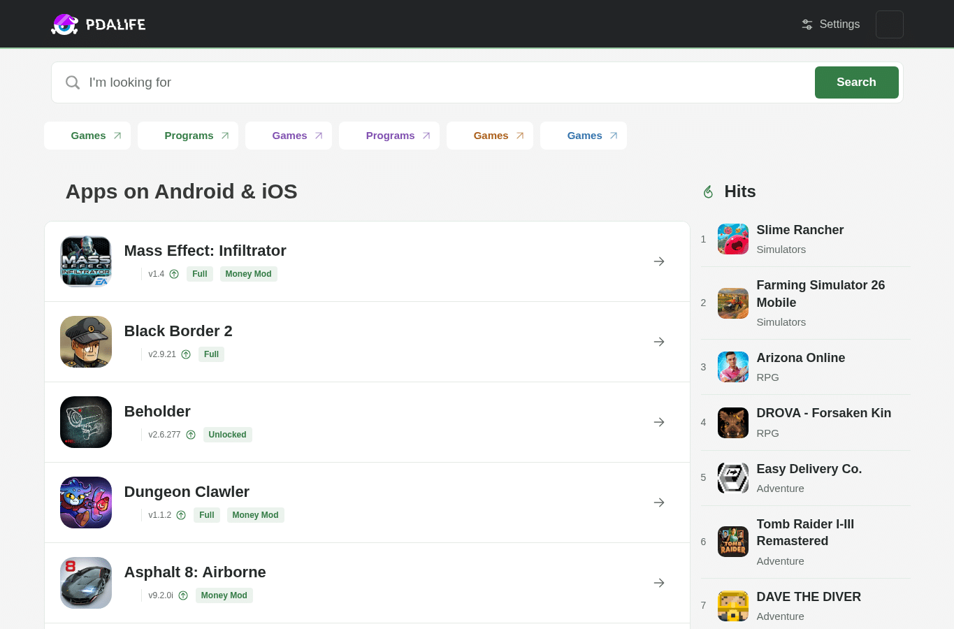 Screenshot preview of pdalife.com