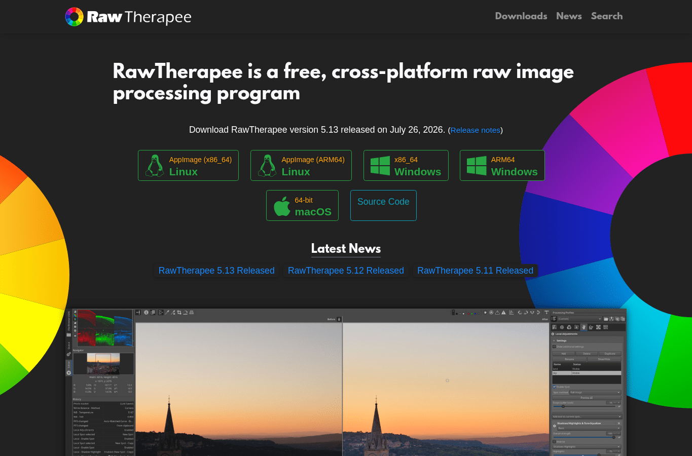 Screenshot preview of rawtherapee.com