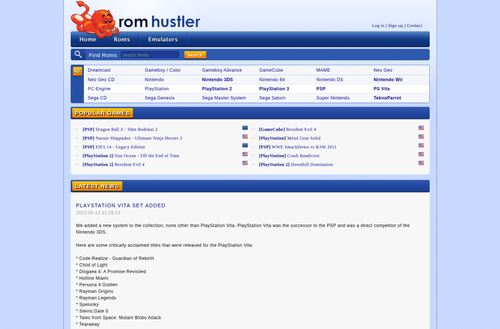 Screenshot preview of romhustler.org