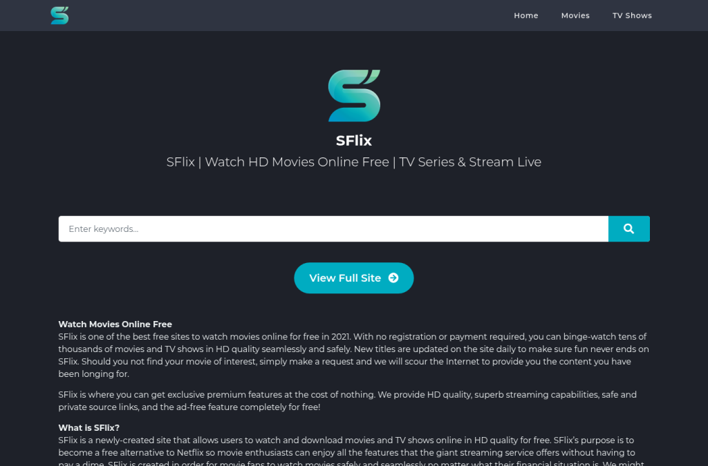 Screenshot preview of sflix.win
