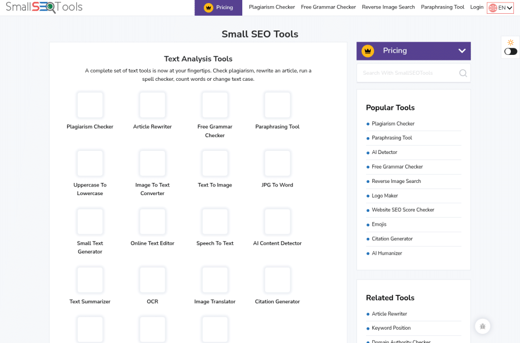Screenshot preview of smallseotools.com