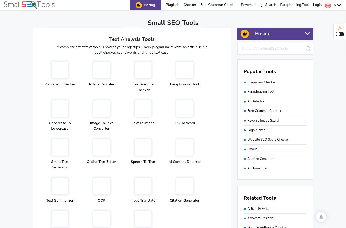 Screenshot preview of smallseotools.com