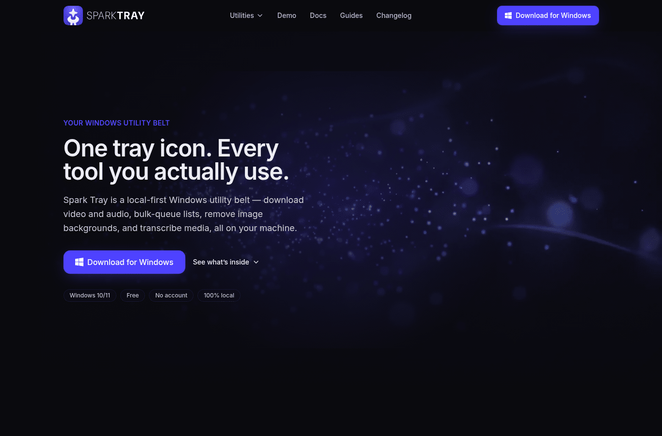 Screenshot preview of sparktray.io