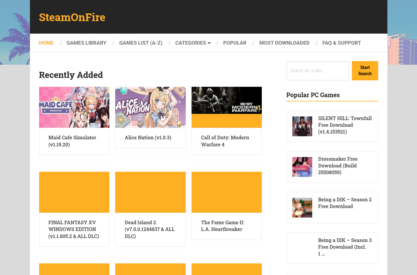 Screenshot preview of steamonfire.com