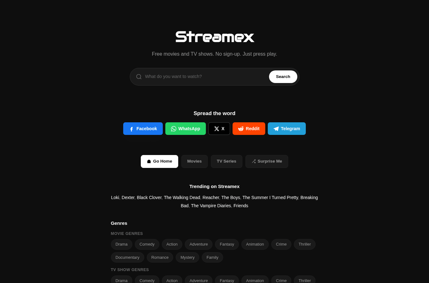 Screenshot preview of streamex.ws