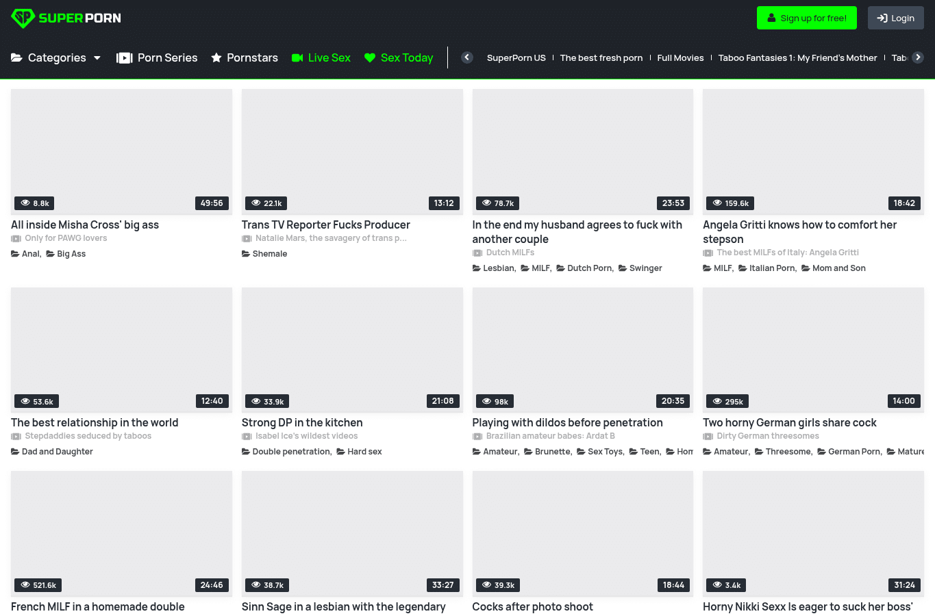 Screenshot preview of superporn.com