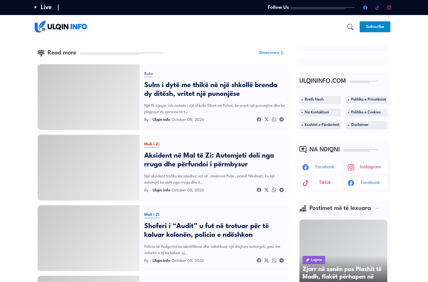 Screenshot preview of ulqininfo.com