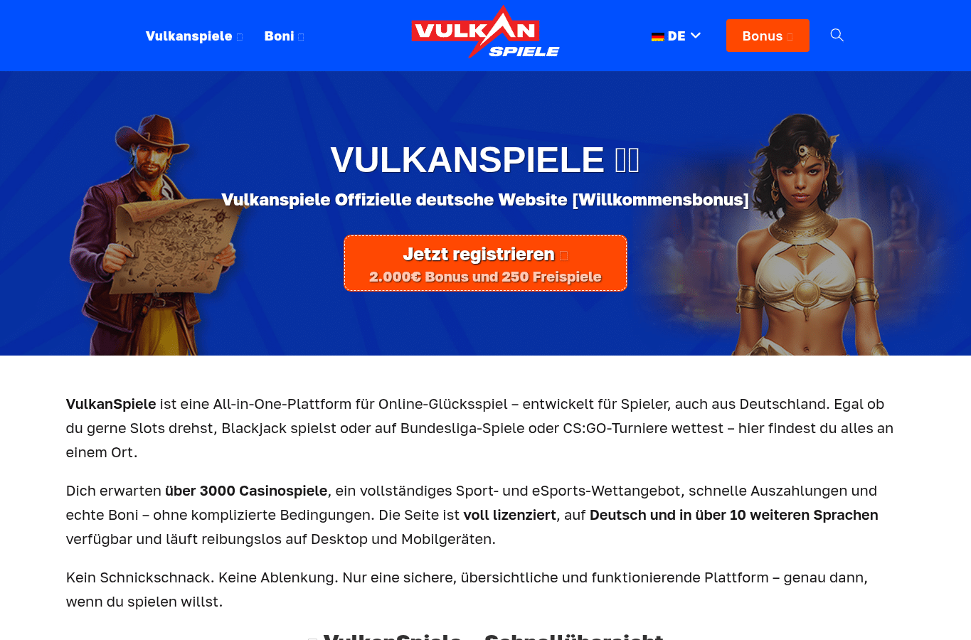 Screenshot preview of vulkanspiel.de