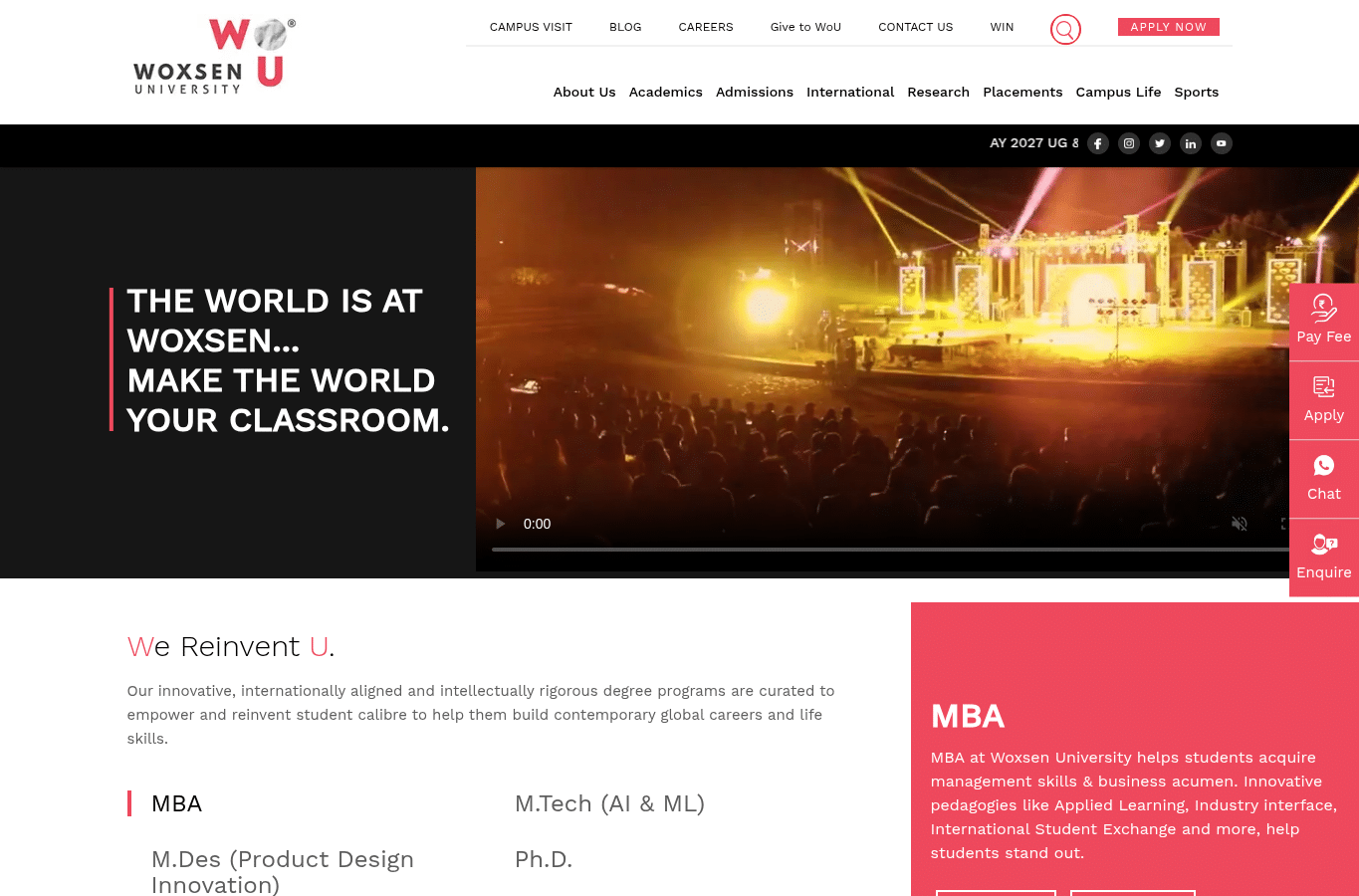 Screenshot preview of woxsen.edu.in