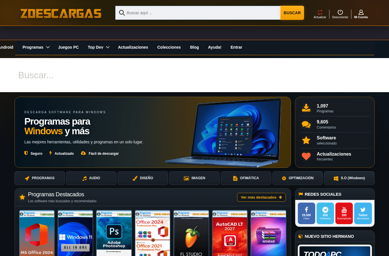 Screenshot preview of zdescargas.org
